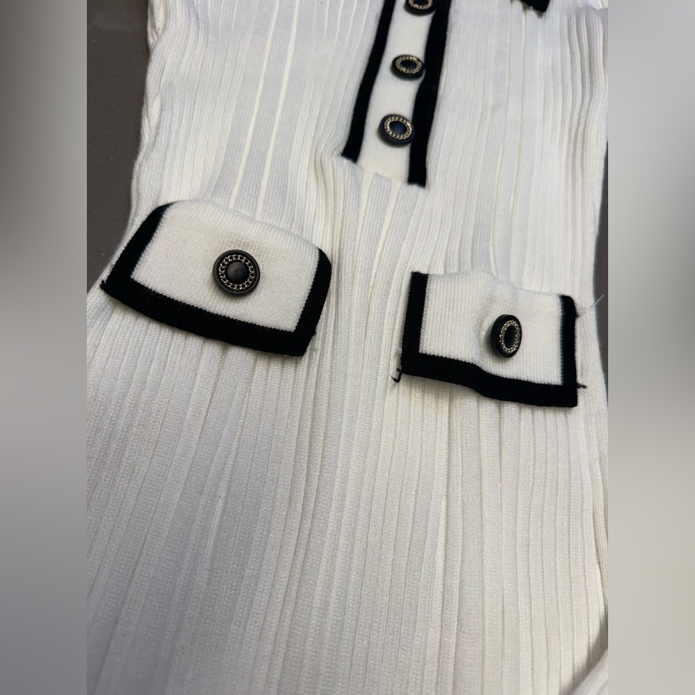 Women’s White Ribbed Knit Midi Dress with Contrast Trim - Picture 8 of 14